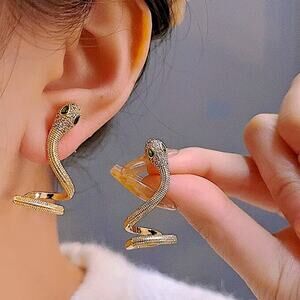 Gold Snake Zircon Earrings Creative Design Trendy Serpent